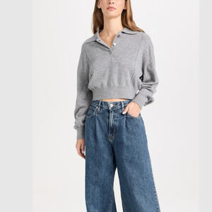 (F5) Recto Sweater Polo Knit Womens Size M Logo Patch Wool Gray Collared